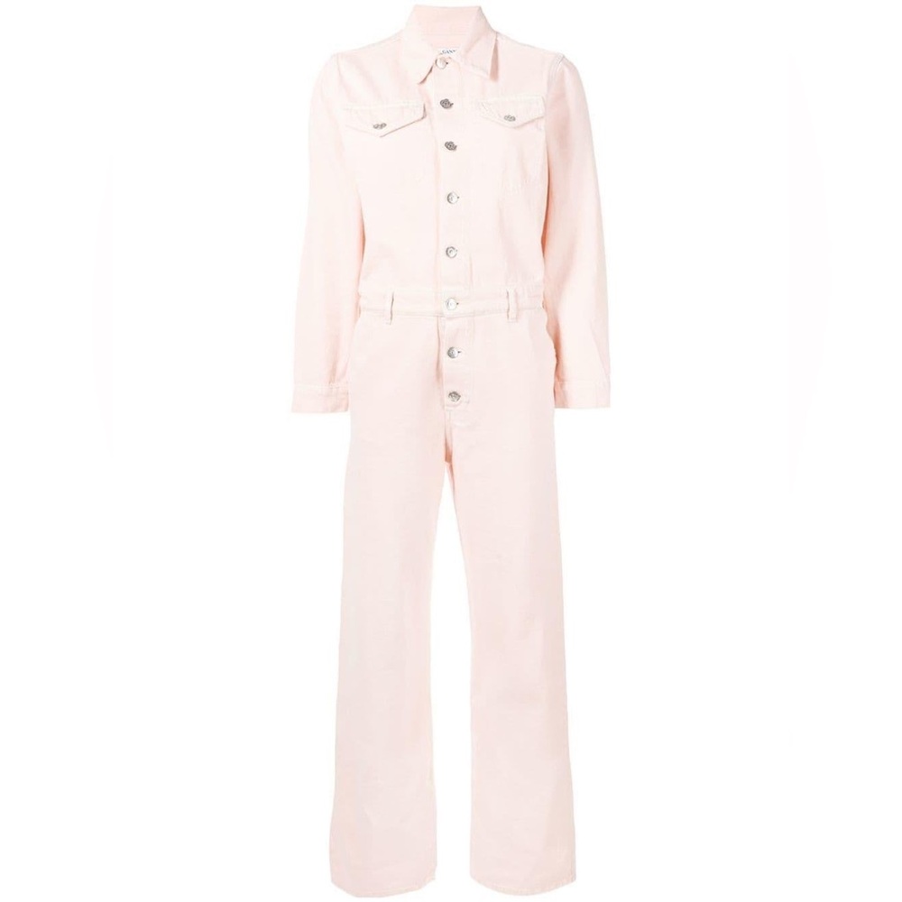 Ganni Women's Pink Washed Denim Jumpsuit coveralls size 36